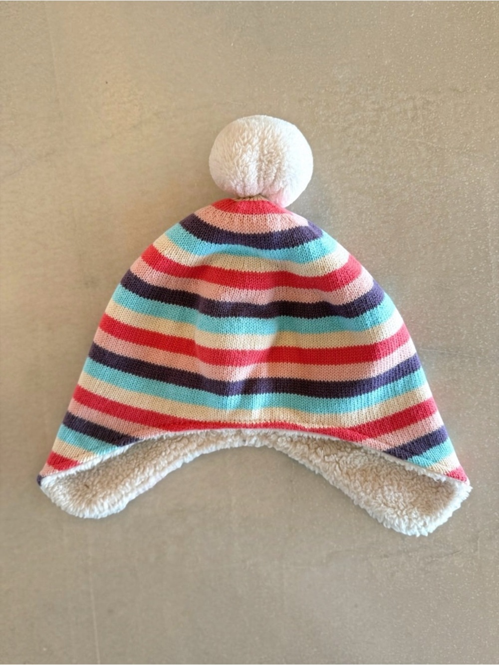 Hanna Andersson Striped Sherpa Lined Pom Beanie Pink Blue Girls Size S